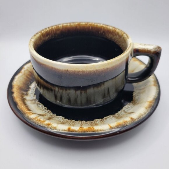 Pfaltzgraff Brown Drip Glaze Cup Saucer Coffee Tea Replacement Set Brown Vintage - Picture 8 of 9